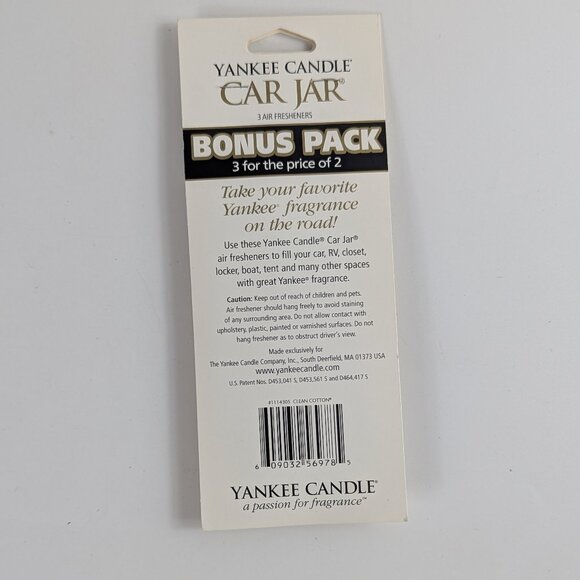 Yankee Candle Car Jar Hanging Air Freshener Clean Cotton Pack of 3 - Picture 2 of 2